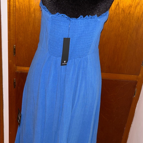 LULU’S Gorgeous Event Bright Blue Linen Strapless Ruffled Midi Dress SZ MED - Picture 7 of 9
